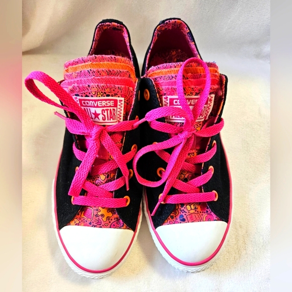 Converse Other - Converse All Star Multi Tongue Pink/Black Junior Sneakers Size 4.